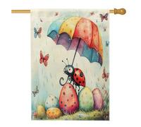 Drapeaux de maison coccinelles de printemps de Pâques 71,1 x 101,6 cm double face pour décoration, œufs de parapluie amusants, toile de cour, drapeaux de maison, drapeaux de décoration d'arrière-cour