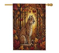 Drapeaux de maison Cougar d'automne 71 x 101,6 cm double face pour l'extérieur, nature automnale, faune sauvage, drapeau vertical standard pour la maison, la forêt d'érable, drapeau imprimé pour la
