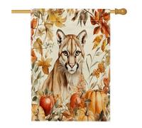 Drapeaux de maison Cougar pour récolte d'automne 71,1 x 101,6 cm double face, feuilles de citrouilles d'automne pour cour, arrière-cour, drapeaux verticaux, drapeaux en toile de jute pour décoration