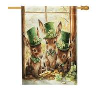 Drapeaux de maison d'âne de la Saint-Patrick 71 x 101 cm double face pour extérieur, fenêtre amusante en toile verticale standard, trèfle rustique avant cour arrière