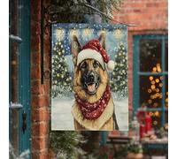 Drapeaux de maison de berger allemand de Noël 71,1 x 101,6 cm pour l'extérieur, Noël d'hiver, chiot de neige, drapeau vertical standard en lin pour maison, Nouvel An, cour, arrière-cour imprimée