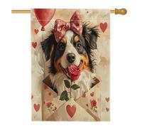 Drapeaux de maison de berger australien pour la Saint-Valentin, 71 x 101,6 cm, double face pour extérieur, lettres d'amour, chiot en toile verticale standard, drapeaux de maison, amant, décoration de