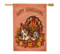 Drapeaux de maison de berger australien pour l'automne, Thanksgiving, 71,1 x 101,6 cm double face pour l'extérieur, drapeau vertical standard en toile de Turquie pour la maison, les vacances avant la