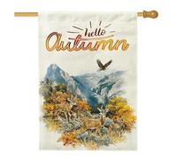 Drapeaux de maison de cerf aquarelle d'automne 71,1 x 101,6 cm pour l'extérieur, paysage de montagne d'automne en lin vertical, drapeaux de maison, érable, nature, animal, avant cour, arrière-cour