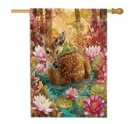 Drapeaux de maison de cerf paysage forêt d'automne 71 x 101,6 cm double face pour extérieur, forêt d'automne feuilles de lotus, lin vertical, drapeau pour la maison, drapeau imprimé animal scénique