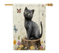 Drapeaux de maison de chats bleus russes de printemps 71,1 x 101,6 cm double face pour extérieur, souche en bois floral lin vertical, drapeaux de maison, drapeau imprimé pour animaux de compagnie