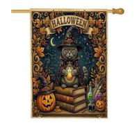 Drapeaux de maison de chats britanniques à poil court d'Halloween 71,1 x 101,6 cm double face pour décoration, vacances vintage en toile de cour, drapeaux de maison, livres en toile de jute pour