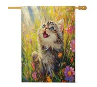 Drapeaux de maison de chats persans printaniers 71 x 101,6 cm double face pour l'extérieur, fleurs colorées en lin vertical, drapeaux pour maison, chaton, animal de compagnie, avant cour