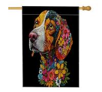 Drapeaux de maison de chien Beagle de printemps 71,1 x 101,6 cm double face pour extérieur, art floral en lin noir, drapeau vertical pour maison, animaux de compagnie, avant cour
