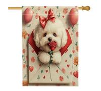 Drapeaux de maison de chien bichon frisé pour la Saint-Valentin, 71 x 101,6 cm, double face pour l'extérieur, lettres d'amour pour chiot, drapeau vertical standard en toile pour maison, amant, cour