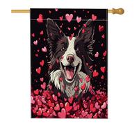 Drapeaux de maison de chien Border Collie de Saint-Valentin 71 x 101,6 cm double face pour l'extérieur, motif cœur amusant chiot toile verticale drapeau de maison, amant animal de compagnie avant cour