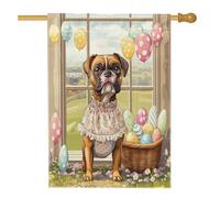 Drapeaux de maison de chien boxeur de printemps de Pâques 71,1 x 101,6 cm double face pour extérieur, chiot de campagne victorienne en toile verticale standard, drapeau imprimé ferme, avant cour