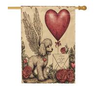 Drapeaux de maison de chien caniche de Saint-Valentin 71 x 101,6 cm double face pour extérieur, chiot vintage standard en toile verticale, drapeau de maison, amant rétro, décoration de cour avant de