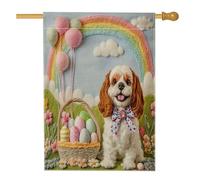 Drapeaux de maison de chien Cavalier King Charles de Pâques 71,1 x 101,6 cm double face pour extérieur, œufs en feutre de laine, chiot en toile verticale standard, drapeaux de maison, décoration de