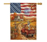 Drapeaux de maison de chien de bouledogue d'automne 71,1 x 101,6 cm pour l'extérieur, ferme d'automne, camion de grange, drapeau vertical standard en lin, récolte de campagne, avant cour, arrière-cour