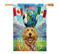 Drapeaux de maison de chien de football Golden Doodle 2026 71,1 x 101,6 cm pour extérieur, jour de match célébrant les chiots, drapeaux verticaux standard en lin, pour décoration extérieure imprimée