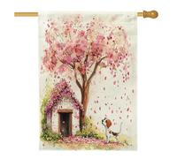 Drapeaux de maison de chien de printemps Bretagne 71,1 x 101,6 cm double face, drapeaux floraux amusants en toile de jute standard, drapeaux de maison pour animaux de compagnie, drapeaux de jardin