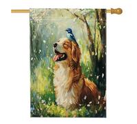 Drapeaux de maison de chien de printemps Bretagne 71,1 x 101,6 cm double face, joli Bluebird Forêt avant cour arrière drapeaux verticaux en toile de jute pour animaux de compagnie, décoration