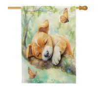 Drapeaux de maison de chien de printemps Bretagne 71,1 x 101,6 cm double face, mignon arbre amusant avant cour arrière-cour drapeaux verticaux pour la maison, drapeaux en toile de jute pour animaux de