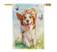 Drapeaux de maison de chien de printemps Bretagne 71,1 x 101,6 cm double face pour extérieur, papillons amusants en toile verticale, drapeaux de maison, drapeau imprimé pour animaux de compagnie