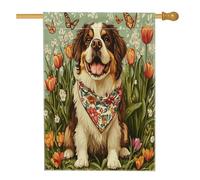 Drapeaux de maison de chien de printemps Saint-Bernard 71 x 101,6 cm double face, fleurs vintage florales standard en toile de jute pour maison, drapeaux de jardin pour animaux de compagnie