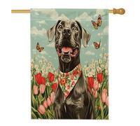 Drapeaux de maison de chien dogue allemand 71,1 x 101,6 cm double face pour décoration, fleurs vintage florales avant cour en toile de jute pour animaux de compagnie, drapeaux décoratifs pour