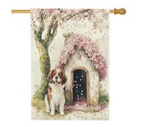 Drapeaux de maison de chien du printemps Saint-Bernard 71,1 x 101,6 cm double face, drapeaux floraux amusants en toile de jute standard, drapeaux de jardin pour animaux de compagnie, décoration