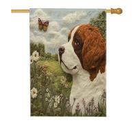 Drapeaux de maison de chien du printemps Saint-Bernard 71,1 x 101,6 cm double face pour décoration, fleurs fantaisie florales avant cour en toile de jute pour animaux de compagnie, drapeaux décoratifs