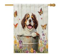 Drapeaux de maison de chien du printemps Saint-Bernard 71,1 x 101,6 cm double face pour décoration, jolie fleur rustique en bois pour cour, cour, maison, drapeaux pour animaux de compagnie, drapeaux