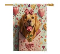 Drapeaux de maison de chien Golden Retriever de la Saint-Valentin 71 x 101,6 cm double face pour extérieur, lettres d'amour chiot en toile verticale standard, drapeaux de maison, amant, décoration de