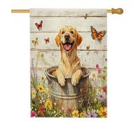 Drapeaux de maison de chien labrador retriever de printemps 71,1 x 101,6 cm double face, jolies fleurs rustiques en bois de jute standard, drapeaux de maison pour animaux de compagnie, drapeaux de