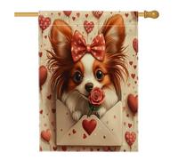 Drapeaux de maison de chien papillon de Saint-Valentin 71 x 101,6 cm double face pour extérieur, lettre d'amour chiot toile verticale drapeau de maison, amant avant cour arrière drapeau imprimé