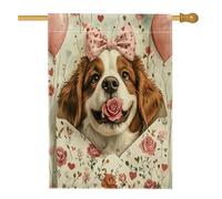 Drapeaux de maison de chien Saint Bernard de la Saint-Valentin 71 x 101,6 cm double face pour l'extérieur, lettre d'amour chiot en toile verticale standard, drapeau imprimé pour la maison, amant, cour