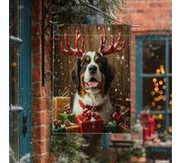 Drapeaux de maison de chien Saint-Bernard de Noël 71,1 x 101,6 cm double face pour l'extérieur, cadeaux de Noël rustiques amusants en lin pour chiot, drapeau vertical en toile pour maison, vacances