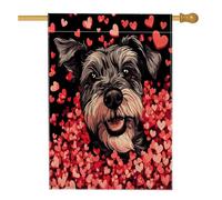 Drapeaux de maison de chien schnauzer pour la Saint-Valentin, 71 x 101,6 cm, double face pour l'extérieur, motif cœur amusant chiot toile verticale drapeau pour la maison, amant animal de compagnie