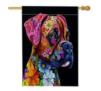 Drapeaux de maison de chien Spring Boxer 71,1 x 101,6 cm double face pour extérieur, art floral en lin noir, drapeau vertical pour maison, animal de compagnie, avant cour