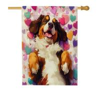 Drapeaux de maison de chien St. Bernard 71,1 x 101,6 cm double face, pour la Saint-Valentin, motif cœur mignon, drapeau standard en toile de jute pour maison, décoration extérieure