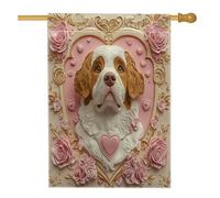 Drapeaux de maison de chien St. Bernard 71 x 101,6 cm double face pour extérieur, Saint Valentin Relief Cœur Lin Vertical Toile Drapeaux Maison Drapeaux pour animal domestique Avant cour arrière-cour
