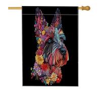 Drapeaux de maison de chien terrier écossais de printemps 71 x 101,6 cm double face pour extérieur, art floral en lin noir vertical, drapeau imprimé pour la maison, les animaux de compagnie, avant et