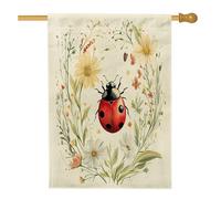 Drapeaux de maison de coccinelles de printemps 71,1 x 101,6 cm double face, plantes florales vintage standard en toile de jute, drapeaux de maison, drapeaux de jardin d'insectes pour décoration