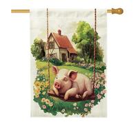 Drapeaux de maison de cochon de printemps 71,1 x 101,6 cm double face pour extérieur, balançoire de ferme, animal animal, toile verticale, drapeau imprimé amusant pour la maison