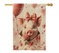 Drapeaux de maison de cochon de Saint-Valentin 71 x 101,6 cm double face pour l'extérieur, lettres d'amour, amoureux des animaux, drapeaux verticaux standard en toile pour la maison, les amoureux, les