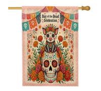 Drapeaux de maison de cochon Jour des morts 71,1 x 101,6 cm double face pour décoration, drapeau de cour avant de mort en toile de jute bohème pour décoration de jardin pour extérieur