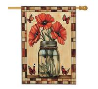 Drapeaux de maison de coquelicots de printemps 71,1 x 101,6 cm double face pour décoration, fleurs, feuilles, vitrail, toile, drapeaux de maison, drapeaux de décoration florale en toile de jute pour