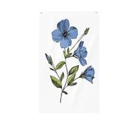 Drapeaux de maison de cour avec fleurs bleues avec feuilles vertes, bannière de vœux de saison avec œillets, décoration d'intérieur ou d'extérieur