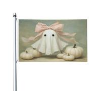Drapeaux de maison de cour avec motif fantôme mignon rose coquette nœud citrouilles blanches, 9,6 x 1,5 m, bannière de vœux avec œillets, décoration d'intérieur ou d'extérieur