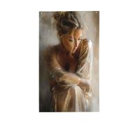 Drapeaux de maison de cour pour femme blonde triste et solitaire, 91 x 152 cm, bannière de vœux avec œillets, décoration d'intérieur et d'extérieur