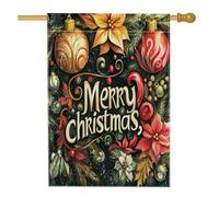 Drapeaux de maison de ferme avec boules de Noël - 71 x 101 cm - Double face pour extérieur, ferme de campagne de Noël - Toile verticale - Pour maison, vacances, Nouvel An, cour