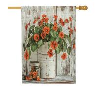 Drapeaux de maison de fleurs de capucine de printemps 71,1 x 101,6 cm double face pour extérieur, ferme, fleurs rustiques, drapeau vertical standard en toile pour maison, campagne, cour arrière