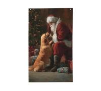 Drapeaux de maison de jardin Père Noël caressant son Golden Retriever, 9,1 x 1,5 m, bannière de vœux avec œillets pour décoration d'intérieur et d'extérieur
